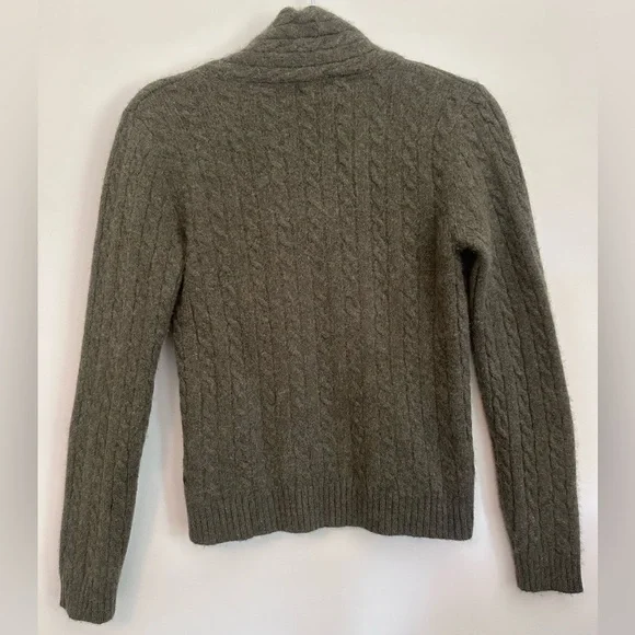 Ralph Lauren Womens Olive Cable-Knit Shawl Collar V-Neck Sweater Size M Heritage - Picture 2 of 9